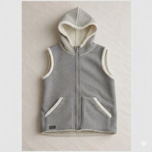 Lauren Ralph Lauren Grey Vest Sherpa Hooded Full Zip Pockets Size L